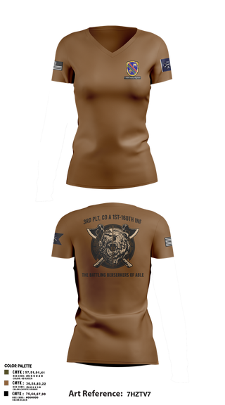 Womens Short Sleeve Vneck Shirt, Co A, 1st-160th INF, 79th IBCT, , Teamtime, Team time, sublimation, custom sports apparel, team uniforms, spirit wear, spiritwear, sports uniforms, custom shirts, team store, custom team store, fundraiser sports, apparel fundraiser