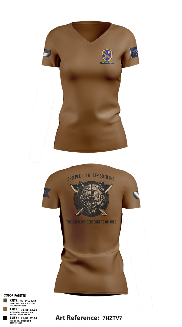Womens Short Sleeve Vneck Shirt, Co A, 1st-160th INF, 79th IBCT, , Teamtime, Team time, sublimation, custom sports apparel, team uniforms, spirit wear, spiritwear, sports uniforms, custom shirts, team store, custom team store, fundraiser sports, apparel fundraiser