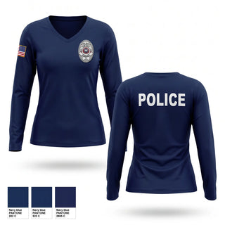 Womens Long Sleeve Vneck Shirt, Palm Valley Police Department, Police, Teamtime, Team time, sublimation, custom sports apparel, team uniforms, spirit wear, spiritwear, sports uniforms, custom shirts, team store, custom team store, fundraiser sports, apparel fundraiser