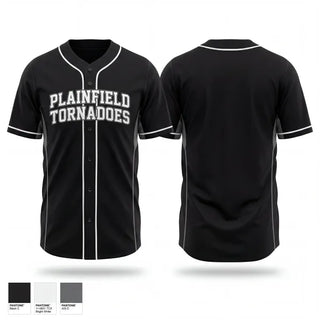 Full Button Baseball Jersey, Plainfield tornadoes, Baseball, Teamtime, Team time, sublimation, custom sports apparel, team uniforms, spirit wear, spiritwear, sports uniforms, custom shirts, team store, custom team store, fundraiser sports, apparel fundraiser