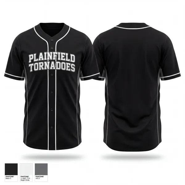 Full Button Baseball Jersey, Plainfield tornadoes, Baseball, Teamtime, Team time, sublimation, custom sports apparel, team uniforms, spirit wear, spiritwear, sports uniforms, custom shirts, team store, custom team store, fundraiser sports, apparel fundraiser