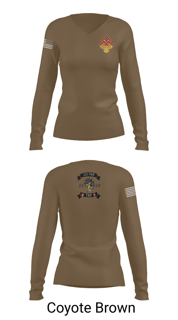 Womens Long Sleeve Vneck Shirt, 130th FAB Target Acquisition Platoon, , Teamtime, Team time, sublimation, custom sports apparel, team uniforms, spirit wear, spiritwear, sports uniforms, custom shirts, team store, custom team store, fundraiser sports, apparel fundraiser
