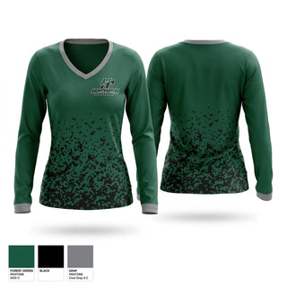 Womens Long Sleeve Vneck Shirt, Huntington University, Cheer, Teamtime, Team time, sublimation, custom sports apparel, team uniforms, spirit wear, spiritwear, sports uniforms, custom shirts, team store, custom team store, fundraiser sports, apparel fundraiser