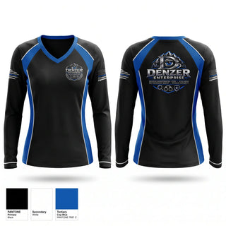 Womens Long Sleeve Vneck Shirt, Denzer Enterprises, , Teamtime, Team time, sublimation, custom sports apparel, team uniforms, spirit wear, spiritwear, sports uniforms, custom shirts, team store, custom team store, fundraiser sports, apparel fundraiser