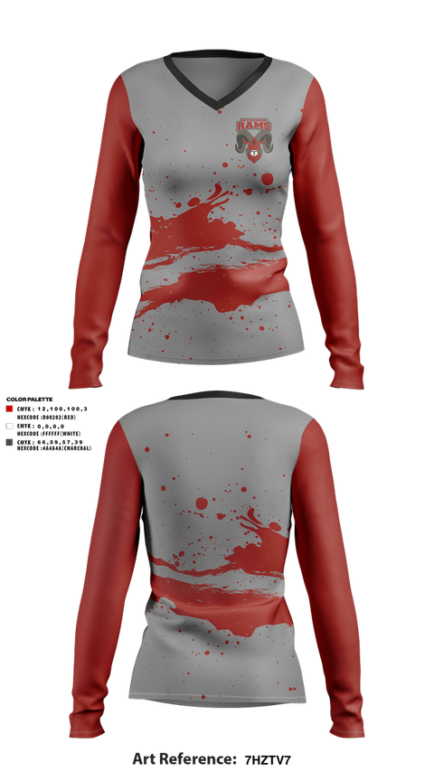 Womens Long Sleeve Vneck Shirt, Riverside Rams, , Teamtime, Team time, sublimation, custom sports apparel, team uniforms, spirit wear, spiritwear, sports uniforms, custom shirts, team store, custom team store, fundraiser sports, apparel fundraiser