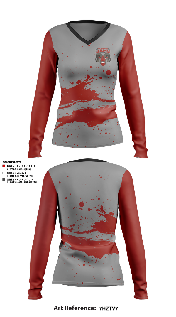 Womens Long Sleeve Vneck Shirt, Riverside Rams, , Teamtime, Team time, sublimation, custom sports apparel, team uniforms, spirit wear, spiritwear, sports uniforms, custom shirts, team store, custom team store, fundraiser sports, apparel fundraiser