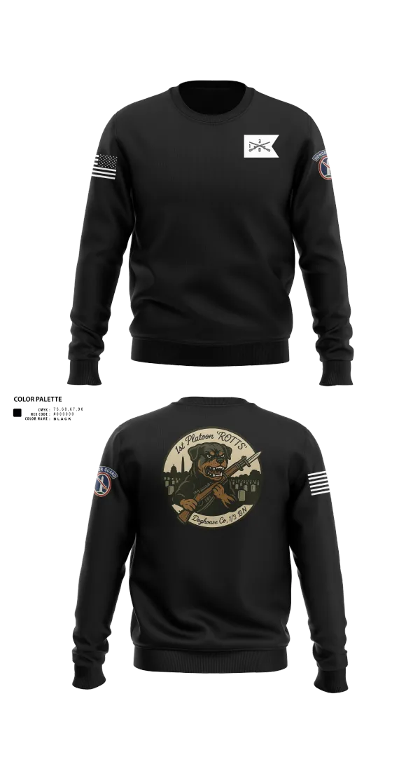 Crew Neck Sweatshirt, Doghouse 1st Platoon Rottweilers, , Teamtime, Team time, sublimation, custom sports apparel, team uniforms, spirit wear, spiritwear, sports uniforms, custom shirts, team store, custom team store, fundraiser sports, apparel fundraiser