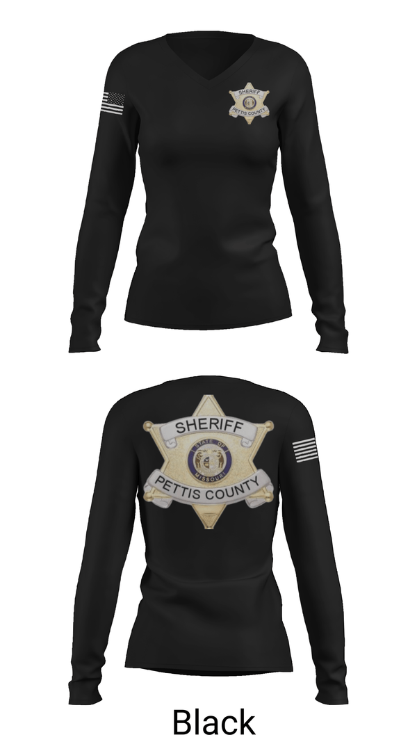 Womens Long Sleeve Vneck Shirt, Pettis County Sherrifs Office, Police, Teamtime, Team time, sublimation, custom sports apparel, team uniforms, spirit wear, spiritwear, sports uniforms, custom shirts, team store, custom team store, fundraiser sports, apparel fundraiser