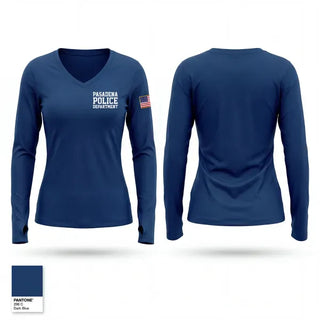Womens Long Sleeve Vneck Shirt, Pasadena Police Department, Police, Teamtime, Team time, sublimation, custom sports apparel, team uniforms, spirit wear, spiritwear, sports uniforms, custom shirts, team store, custom team store, fundraiser sports, apparel fundraiser
