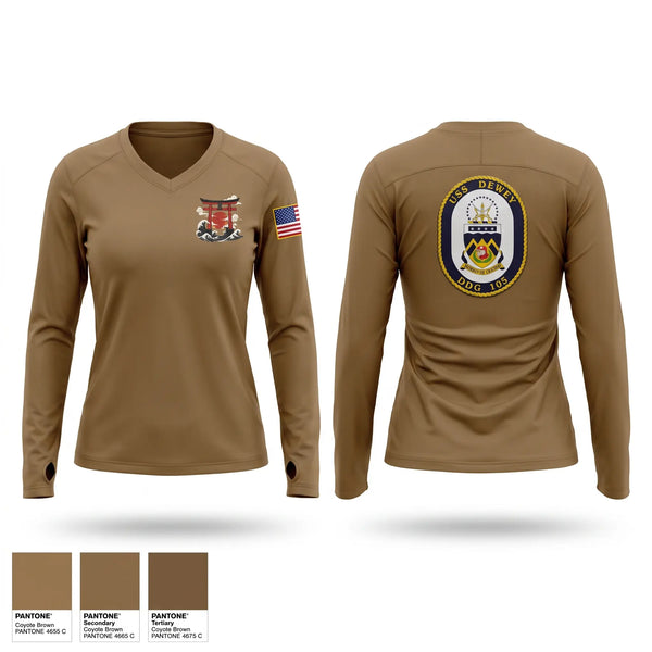 Womens Long Sleeve Vneck Shirt, USS Dewey DDG 105, Navy, Teamtime, Team time, sublimation, custom sports apparel, team uniforms, spirit wear, spiritwear, sports uniforms, custom shirts, team store, custom team store, fundraiser sports, apparel fundraiser