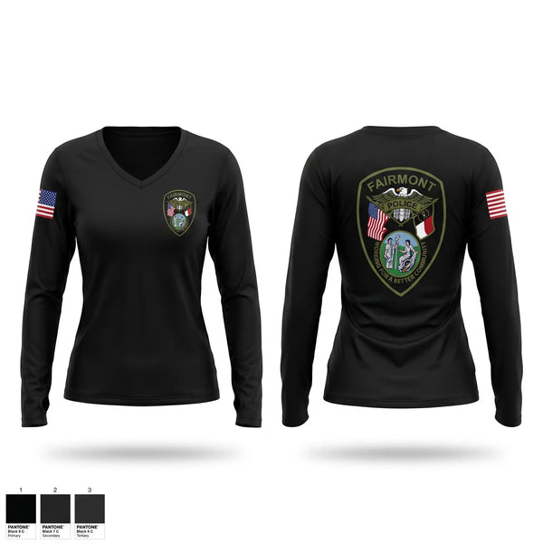 Womens Long Sleeve Vneck Shirt, Fairmont Police Department, Police, Teamtime, Team time, sublimation, custom sports apparel, team uniforms, spirit wear, spiritwear, sports uniforms, custom shirts, team store, custom team store, fundraiser sports, apparel fundraiser