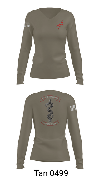 Womens Long Sleeve Vneck Shirt, Gunslinger, Army, Teamtime, Team time, sublimation, custom sports apparel, team uniforms, spirit wear, spiritwear, sports uniforms, custom shirts, team store, custom team store, fundraiser sports, apparel fundraiser