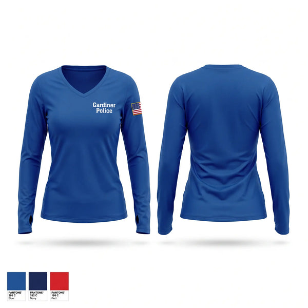 Womens Long Sleeve Vneck Shirt, Gardiner Police, Police, Teamtime, Team time, sublimation, custom sports apparel, team uniforms, spirit wear, spiritwear, sports uniforms, custom shirts, team store, custom team store, fundraiser sports, apparel fundraiser