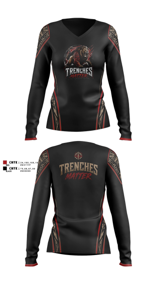 Womens Long Sleeve Vneck Shirt, Trenches Matter, , Teamtime, Team time, sublimation, custom sports apparel, team uniforms, spirit wear, spiritwear, sports uniforms, custom shirts, team store, custom team store, fundraiser sports, apparel fundraiser