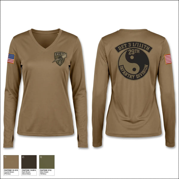 Womens Long Sleeve Vneck Shirt, DET 3 HHB 1-111th FA, National Guard, Teamtime, Team time, sublimation, custom sports apparel, team uniforms, spirit wear, spiritwear, sports uniforms, custom shirts, team store, custom team store, fundraiser sports, apparel fundraiser
