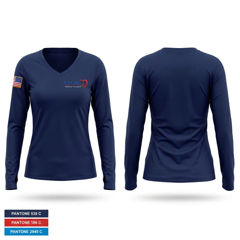 Womens Long Sleeve Vneck Shirt, Vital Medical, EMS/EMT, Teamtime, Team time, sublimation, custom sports apparel, team uniforms, spirit wear, spiritwear, sports uniforms, custom shirts, team store, custom team store, fundraiser sports, apparel fundraiser