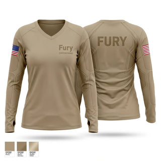 Womens Long Sleeve Vneck Shirt, Fury, Army, Teamtime, Team time, sublimation, custom sports apparel, team uniforms, spirit wear, spiritwear, sports uniforms, custom shirts, team store, custom team store, fundraiser sports, apparel fundraiser