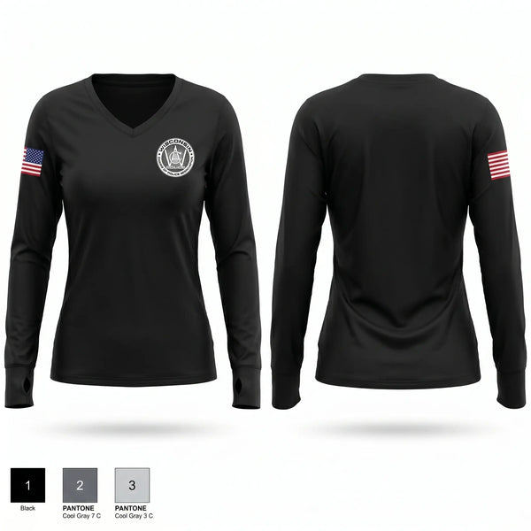 Womens Long Sleeve Vneck Shirt, Wisconsin Chiefs of Police Association, Police, Teamtime, Team time, sublimation, custom sports apparel, team uniforms, spirit wear, spiritwear, sports uniforms, custom shirts, team store, custom team store, fundraiser sports, apparel fundraiser