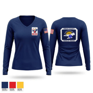 Womens Long Sleeve Vneck Shirt, Swain county rescue squad, EMS/EMT, Teamtime, Team time, sublimation, custom sports apparel, team uniforms, spirit wear, spiritwear, sports uniforms, custom shirts, team store, custom team store, fundraiser sports, apparel fundraiser