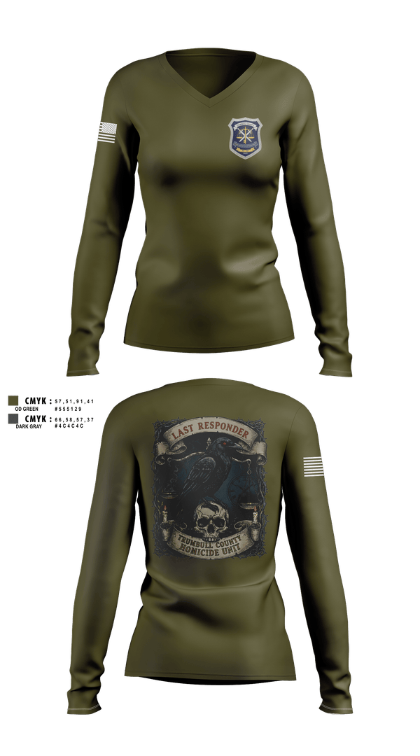Womens Long Sleeve Vneck Shirt, Trumbull County Homicide Investigation and Prosecution Unit, , Teamtime, Team time, sublimation, custom sports apparel, team uniforms, spirit wear, spiritwear, sports uniforms, custom shirts, team store, custom team store, fundraiser sports, apparel fundraiser