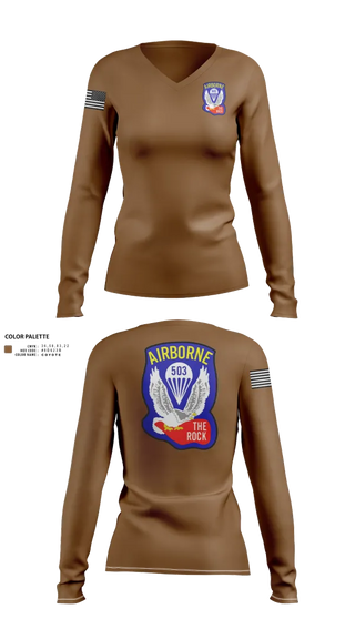 Womens Long Sleeve Vneck Shirt, 1st Battalion 503rd Infantry Regiment, , Teamtime, Team time, sublimation, custom sports apparel, team uniforms, spirit wear, spiritwear, sports uniforms, custom shirts, team store, custom team store, fundraiser sports, apparel fundraiser