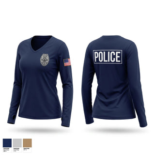 Womens Long Sleeve Vneck Shirt, Lincoln Police Department, Police, Teamtime, Team time, sublimation, custom sports apparel, team uniforms, spirit wear, spiritwear, sports uniforms, custom shirts, team store, custom team store, fundraiser sports, apparel fundraiser