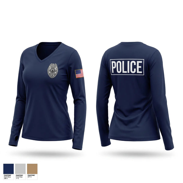 Womens Long Sleeve Vneck Shirt, Lincoln Police Department, Police, Teamtime, Team time, sublimation, custom sports apparel, team uniforms, spirit wear, spiritwear, sports uniforms, custom shirts, team store, custom team store, fundraiser sports, apparel fundraiser
