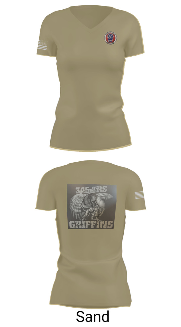 Womens Short Sleeve Vneck Shirt, 345th TRS, , Teamtime, Team time, sublimation, custom sports apparel, team uniforms, spirit wear, spiritwear, sports uniforms, custom shirts, team store, custom team store, fundraiser sports, apparel fundraiser