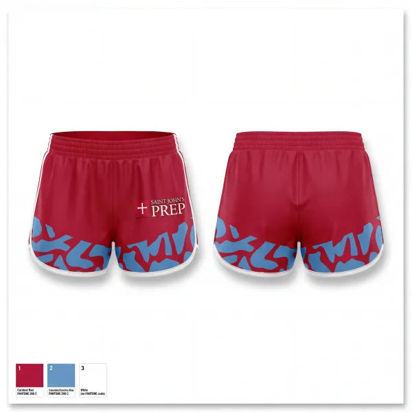 Womens Shorts, Saint John's Preparatory School Track & Field, Track & Field, Teamtime, Team time, sublimation, custom sports apparel, team uniforms, spirit wear, spiritwear, sports uniforms, custom shirts, team store, custom team store, fundraiser sports, apparel fundraiser