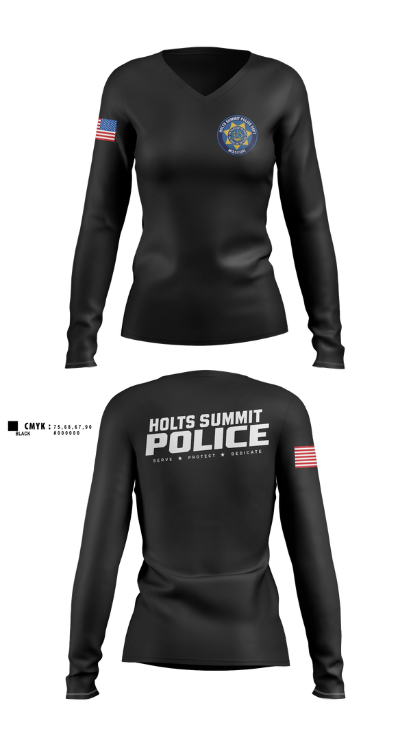 Womens Long Sleeve Vneck Shirt, Holts Summit Police Department, Police, Teamtime, Team time, sublimation, custom sports apparel, team uniforms, spirit wear, spiritwear, sports uniforms, custom shirts, team store, custom team store, fundraiser sports, apparel fundraiser