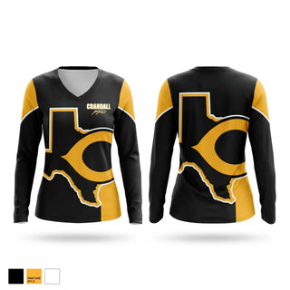 Womens Long Sleeve Vneck Shirt, Crandall Pirates, Cross Country, Teamtime, Team time, sublimation, custom sports apparel, team uniforms, spirit wear, spiritwear, sports uniforms, custom shirts, team store, custom team store, fundraiser sports, apparel fundraiser