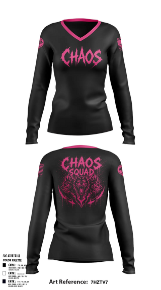 Womens Long Sleeve Vneck Shirt, Chaos squad fire and Ice, E-Sports, Teamtime, Team time, sublimation, custom sports apparel, team uniforms, spirit wear, spiritwear, sports uniforms, custom shirts, team store, custom team store, fundraiser sports, apparel fundraiser