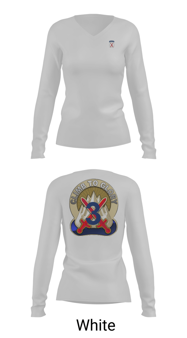 Womens Long Sleeve Vneck Shirt, 3rd Brigade, 10th Mountain Division, Army, Teamtime, Team time, sublimation, custom sports apparel, team uniforms, spirit wear, spiritwear, sports uniforms, custom shirts, team store, custom team store, fundraiser sports, apparel fundraiser
