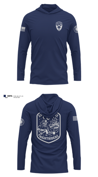 Long Sleeve Hooded Sun Shirt, East Manatee, Fire Department, Teamtime, Team time, sublimation, custom sports apparel, team uniforms, spirit wear, spiritwear, sports uniforms, custom shirts, team store, custom team store, fundraiser sports, apparel fundraiser