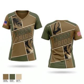 Womens Short Sleeve Vneck Shirt, tiger battalion, Army, Teamtime, Team time, sublimation, custom sports apparel, team uniforms, spirit wear, spiritwear, sports uniforms, custom shirts, team store, custom team store, fundraiser sports, apparel fundraiser