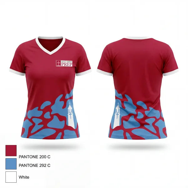 Womens Short Sleeve Vneck Shirt, Saint John's Preparatory School Track & Field, Track & Field, Teamtime, Team time, sublimation, custom sports apparel, team uniforms, spirit wear, spiritwear, sports uniforms, custom shirts, team store, custom team store, fundraiser sports, apparel fundraiser