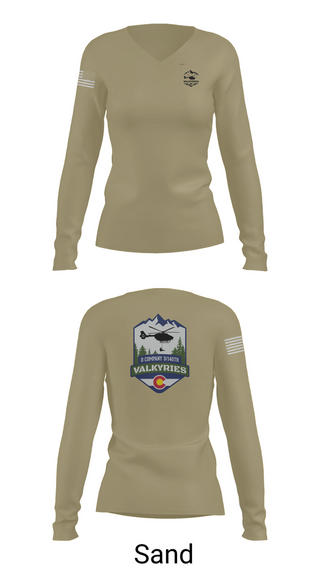 Womens Long Sleeve Vneck Shirt, D Co 3-140th AVN, National Guard, Teamtime, Team time, sublimation, custom sports apparel, team uniforms, spirit wear, spiritwear, sports uniforms, custom shirts, team store, custom team store, fundraiser sports, apparel fundraiser
