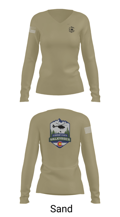 Womens Long Sleeve Vneck Shirt, D Co 3-140th AVN, National Guard, Teamtime, Team time, sublimation, custom sports apparel, team uniforms, spirit wear, spiritwear, sports uniforms, custom shirts, team store, custom team store, fundraiser sports, apparel fundraiser