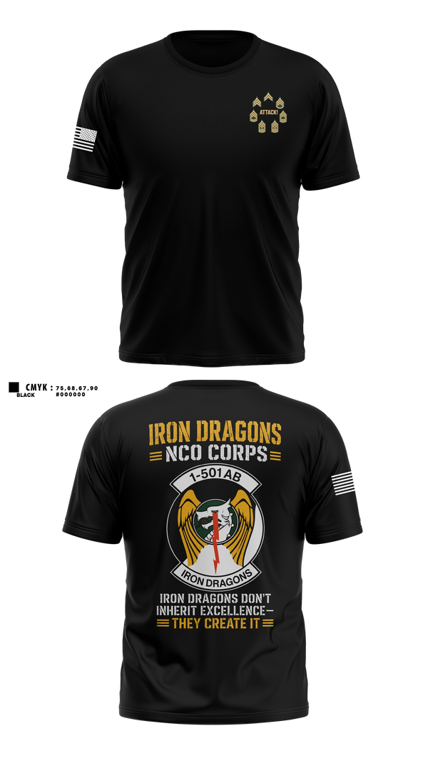 Old School Cotton Feel Shirt, 1-501st Iron Dragons NCO Corps, Army, Teamtime, Team time, sublimation, custom sports apparel, team uniforms, spirit wear, spiritwear, sports uniforms, custom shirts, team store, custom team store, fundraiser sports, apparel fundraiser