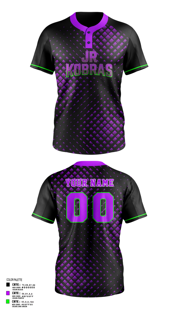 Two Button Softball Jersey, JR Kobras, Softball, Teamtime, Team time, sublimation, custom sports apparel, team uniforms, spirit wear, spiritwear, sports uniforms, custom shirts, team store, custom team store, fundraiser sports, apparel fundraiser