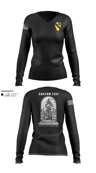 Womens Long Sleeve Vneck Shirt, Executioners, Army, Teamtime, Team time, sublimation, custom sports apparel, team uniforms, spirit wear, spiritwear, sports uniforms, custom shirts, team store, custom team store, fundraiser sports, apparel fundraiser