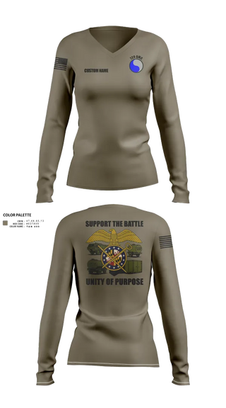Womens Long Sleeve Vneck Shirt, 729 Quarter Master Unit, Army, Teamtime, Team time, sublimation, custom sports apparel, team uniforms, spirit wear, spiritwear, sports uniforms, custom shirts, team store, custom team store, fundraiser sports, apparel fundraiser