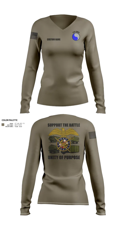 Womens Long Sleeve Vneck Shirt, 729 Quarter Master Unit, Army, Teamtime, Team time, sublimation, custom sports apparel, team uniforms, spirit wear, spiritwear, sports uniforms, custom shirts, team store, custom team store, fundraiser sports, apparel fundraiser