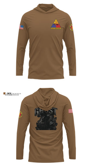 Long Sleeve Performance Shirt with hood, 2ND PLT Ghosts, Army, Teamtime, Team time, sublimation, custom sports apparel, team uniforms, spirit wear, spiritwear, sports uniforms, custom shirts, team store, custom team store, fundraiser sports, apparel fundraiser