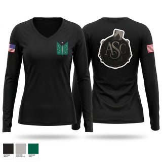 Womens Long Sleeve Vneck Shirt, ASC, Army, Teamtime, Team time, sublimation, custom sports apparel, team uniforms, spirit wear, spiritwear, sports uniforms, custom shirts, team store, custom team store, fundraiser sports, apparel fundraiser