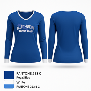 Womens Long Sleeve Vneck Shirt, Blue Thunder, Track & Field, Teamtime, Team time, sublimation, custom sports apparel, team uniforms, spirit wear, spiritwear, sports uniforms, custom shirts, team store, custom team store, fundraiser sports, apparel fundraiser