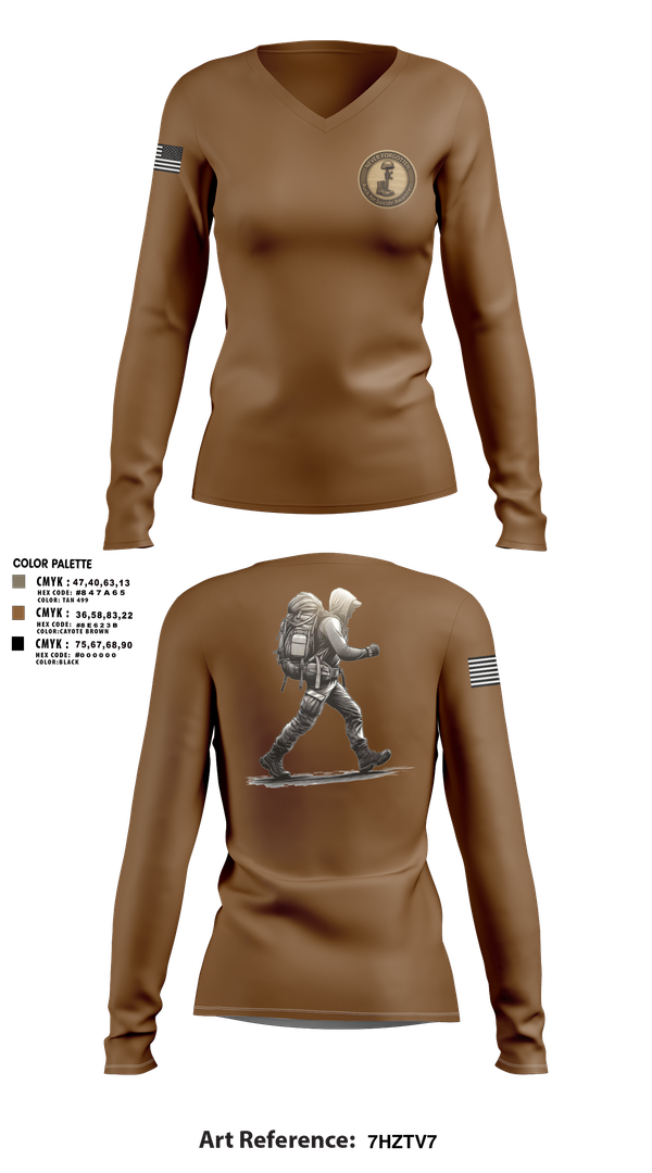 Womens Long Sleeve Vneck Shirt, 7th Group, Army, Teamtime, Team time, sublimation, custom sports apparel, team uniforms, spirit wear, spiritwear, sports uniforms, custom shirts, team store, custom team store, fundraiser sports, apparel fundraiser