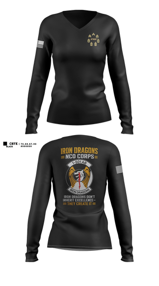 Womens Long Sleeve Vneck Shirt, 1-501st Iron Dragons NCO Corps, Army, Teamtime, Team time, sublimation, custom sports apparel, team uniforms, spirit wear, spiritwear, sports uniforms, custom shirts, team store, custom team store, fundraiser sports, apparel fundraiser
