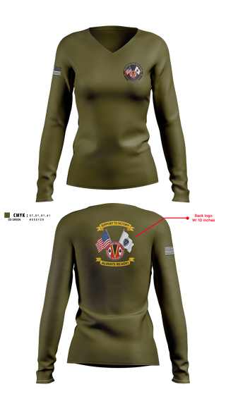 Womens Long Sleeve Vneck Shirt, HHC 151st RSG, Army, Teamtime, Team time, sublimation, custom sports apparel, team uniforms, spirit wear, spiritwear, sports uniforms, custom shirts, team store, custom team store, fundraiser sports, apparel fundraiser