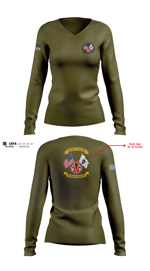 Womens Long Sleeve Vneck Shirt, HHC 151st RSG, Army, Teamtime, Team time, sublimation, custom sports apparel, team uniforms, spirit wear, spiritwear, sports uniforms, custom shirts, team store, custom team store, fundraiser sports, apparel fundraiser